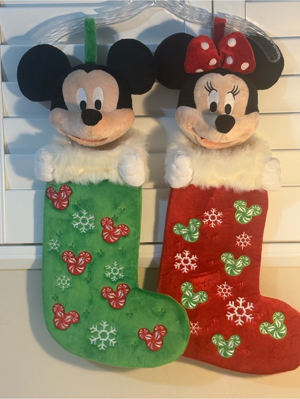 Plush Mickey & Minnie Kids Christmas Stocking - Red and Green